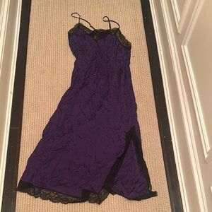 Scotch & Soda deep Purple Slip Dress slit Black Lace size 42 Shorter Length XL